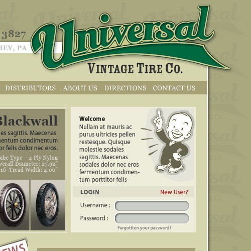 Automotive website with the title 'Vintage Tire Company ECommerce website'