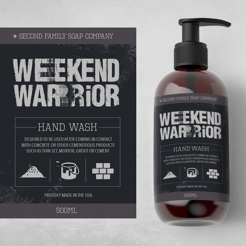 Industrial label with the title 'Label - Weekend Warrior Hand Wash'