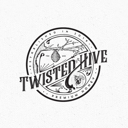 Beehive logo with the title 'twisted hive logo design'