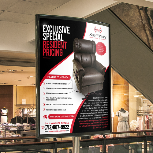 Chair design with the title 'Poster Design for Safeway Medical Supply'