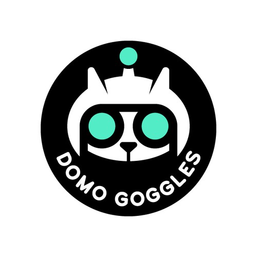 Cute cat logo with the title 'Logo Design for Domo Goggles'