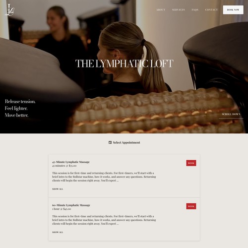Figma design with the title 'Acuity Booking Website for the Lymphatic Loft'