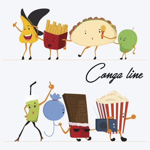 Food artwork with the title 'Conga Line'