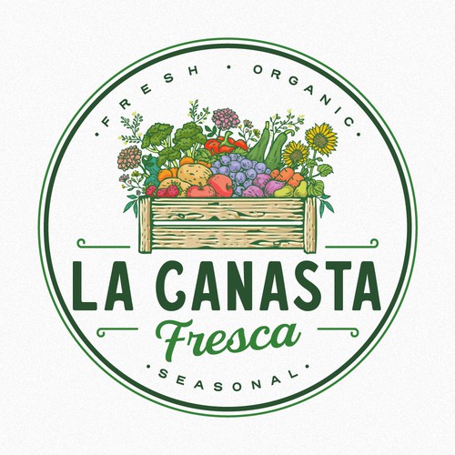 Farm design with the title 'La Canasta Fresca'