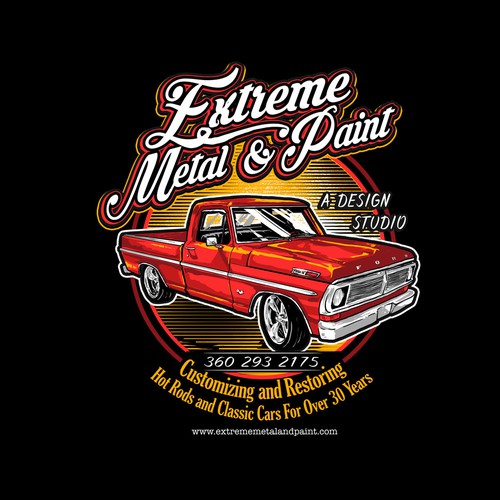 Car t-shirt with the title 'Extreme metal & paint Ford f100'