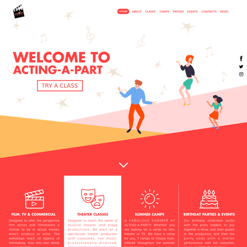 Children's website with the title 'Theater school landing page'