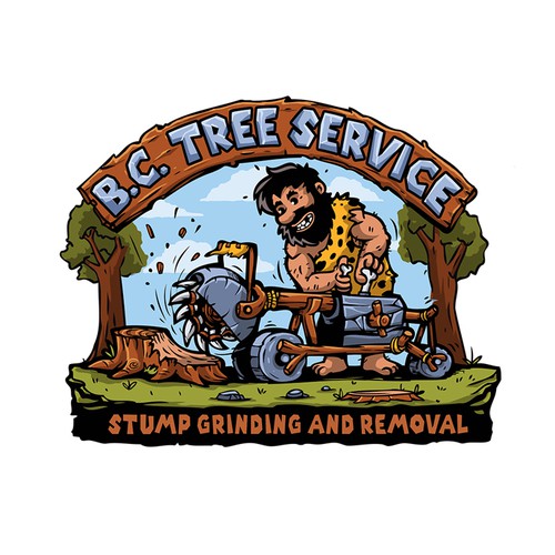 Comic logo with the title 'B.C. TREE SERVICE'