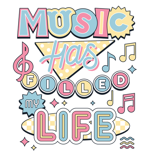 Typography illustration with the title 'Music'