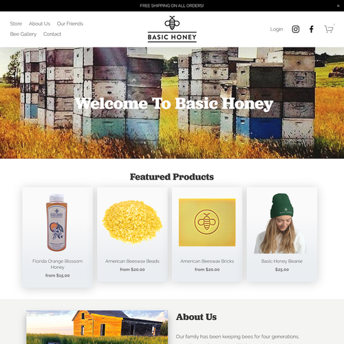 Ecommerce design with the title 'Basic Honey Ecommerce Design'