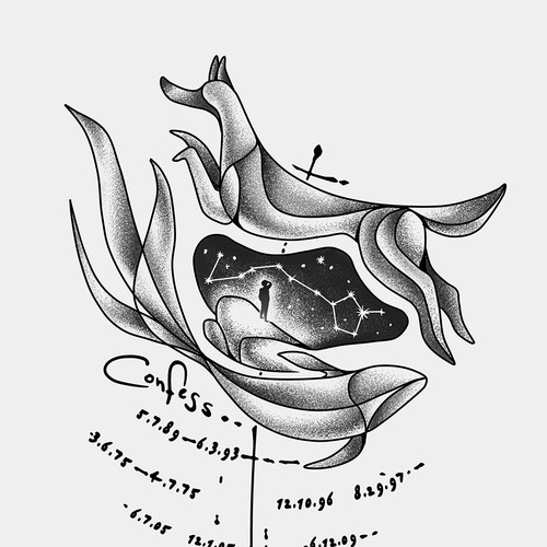 Zodiac design with the title 'Pisces and Dog Tattoo'