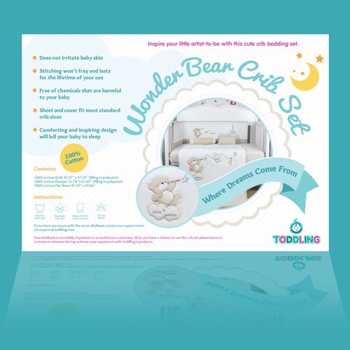 Baby packaging with the title 'Crib Set Package Insert Copy for Baby Boys'