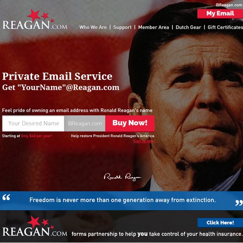 Political campaign design with the title 'Website Design for Ronald Reagan (Reagan.com )'