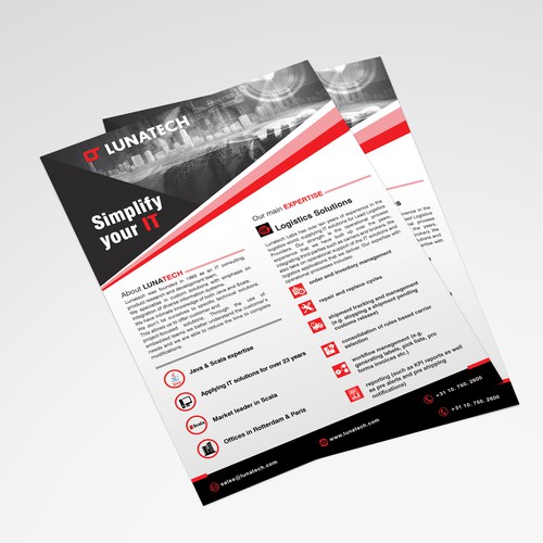 IT design with the title 'A4 leaflet for www.lunatech.com'