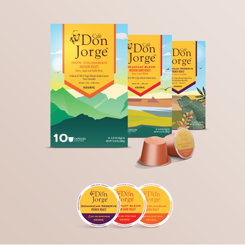 Brand packaging with the title 'Café Don Jorge'