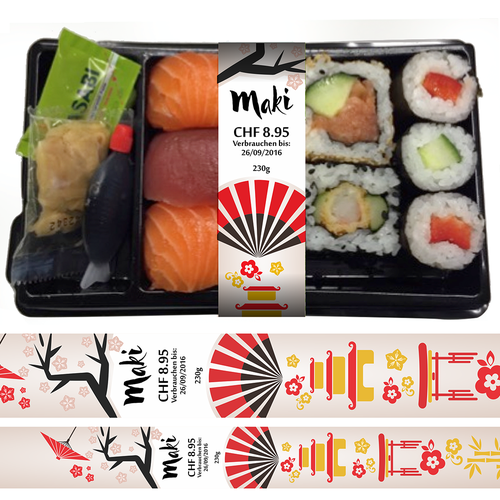 Sushi design with the title 'Cinta para bandeja de Maki da Shinsen'