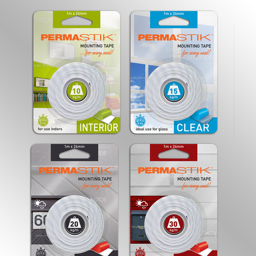 Home packaging with the title 'Mounting Tapes Packaging'