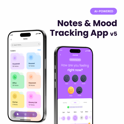 Journal design with the title 'AI-Powered Notes and Journaling (Mood Tracking) App'