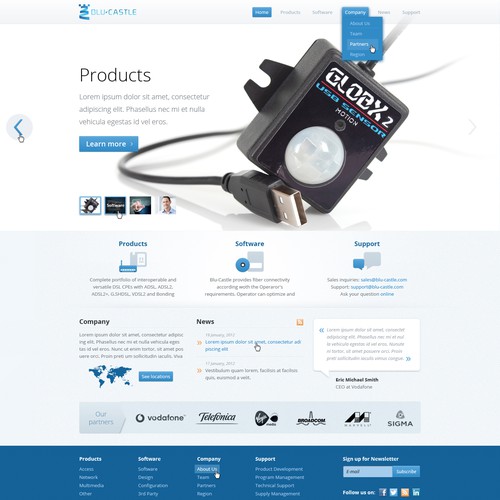 Camera design with the title 'website design for Blu-Castle'