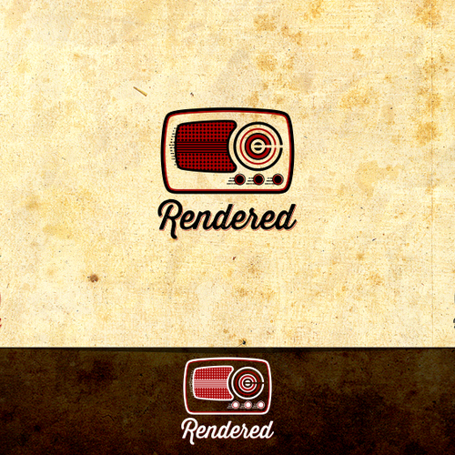 Radio logo with the title 'Logo for Rendered, an awesome, scrappy podcast/radio show about creativity'