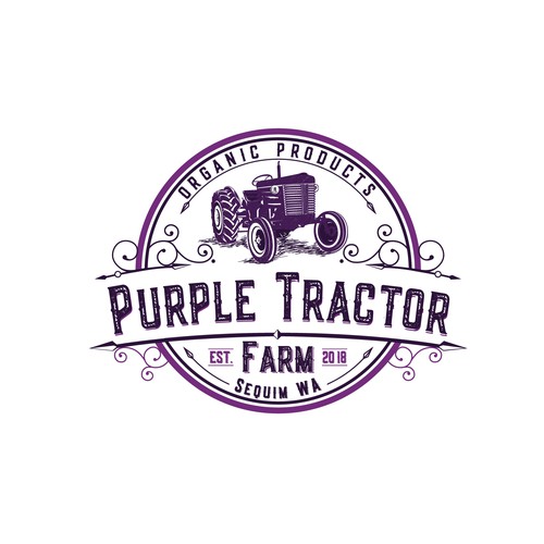 Purple brand with the title 'Logo for a small farm producing organic food'