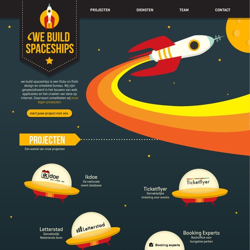Illustration website with the title 'Website Design for www.webuildspaceships.com'