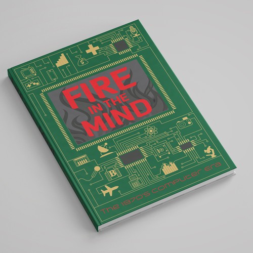 Blueprint design with the title 'Modern tech design for book about computers in the 70's'