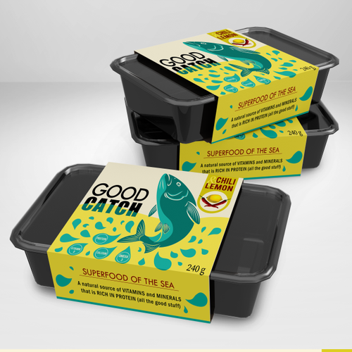 Pre-made design with the title 'Colorful Packaging for Pulled Fish'