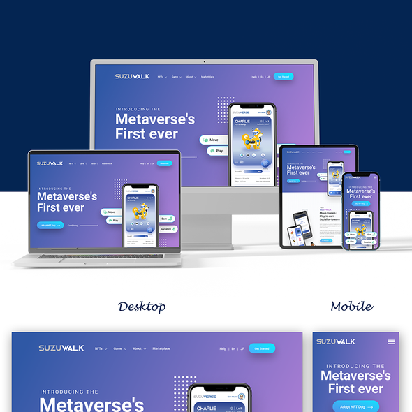 Mobile responsive design with the title 'Suzuwalk Metaverse Gamification'