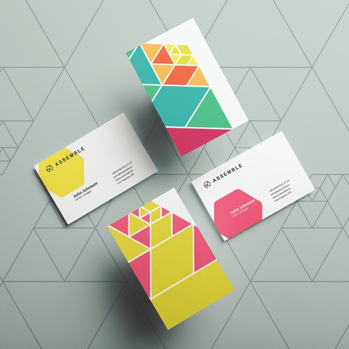 Hexagon design with the title 'Business card design for a creative platform'