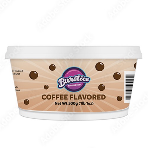Coffee label with the title 'Bursties Popping Boba'