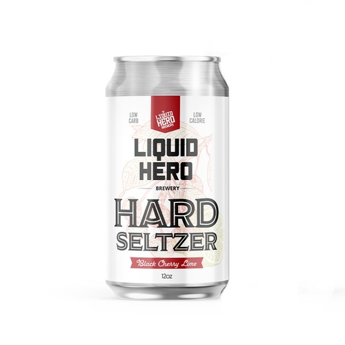 Brewery label with the title 'Liquid Hero - Hard Seltzer'