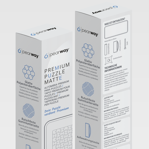 Game packaging with the title 'Packaging for premium puzzle mat'