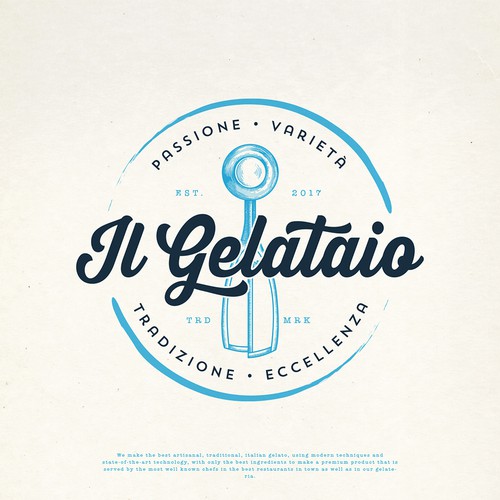 Script design with the title 'IL GELATAIO LOGO PROPOSAL'