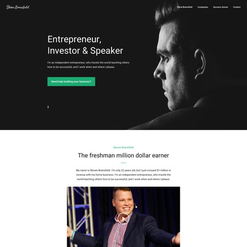 Entrepreneur website with the title 'Personal Website Design for Steven Bransfield'