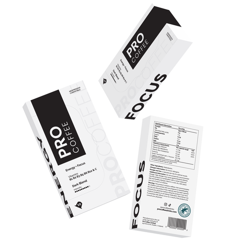 Black and white packaging with the title 'Design Performance Coffee Packaging'