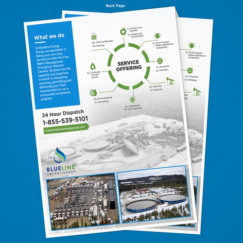 Group design with the title 'Brochure for a cutting edge energy service company.'