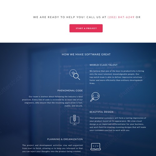 Corporate website with the title 'Web design concept for software development company'