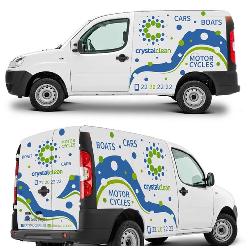 Vehicle graphic design with the title 'Van Wrap Design for a car wash company.'