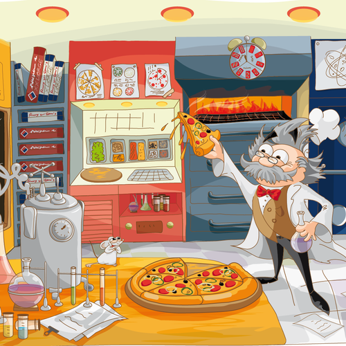 Lab design with the title '"Pizza Professor" Illustration'