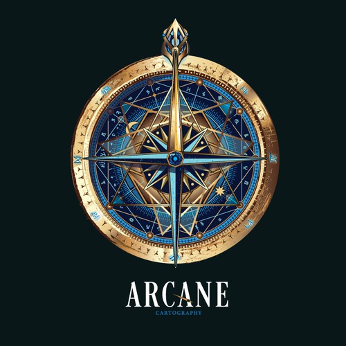 Neon blue safari logo with the title 'logo for Arcane cartography'