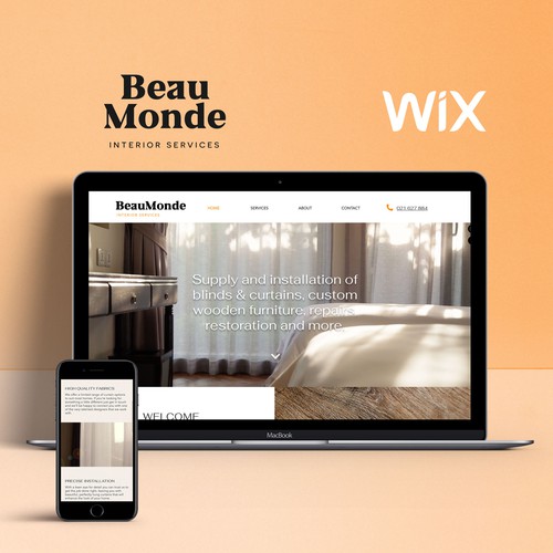 Carpentry design with the title 'Wix website redesign for Beaumonde Interior Services'