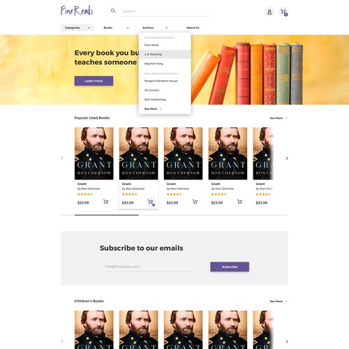 Slider design with the title 'FineReads'