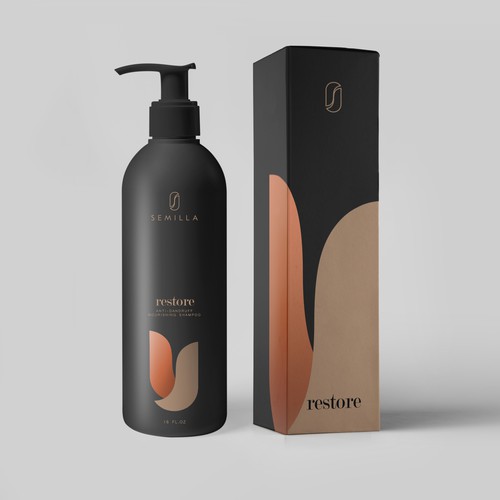 Natural cosmetics packaging with the title 'Shampoo bottle and box design'