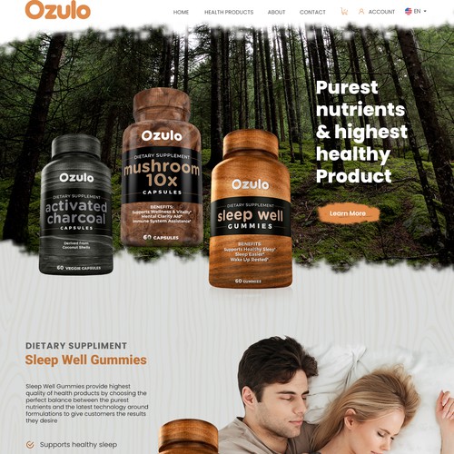 Product page design with the title 'Ozulo Product Landing page'