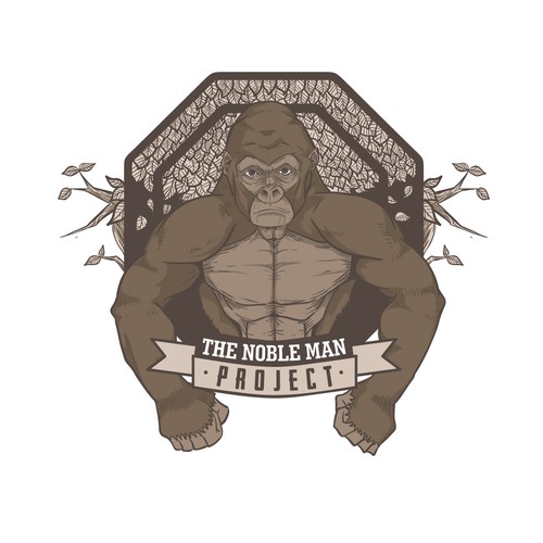 Leaf artwork with the title 'Illustrated logo for sport and fitness program The Noble Man Project'