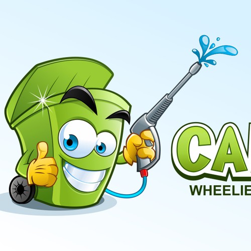 Logo illustration with the title 'Create a FUN logo for a wheelie bin business'