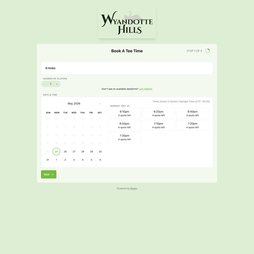 Design with the title 'Wyandotte Hills Golf Club Scheduling'