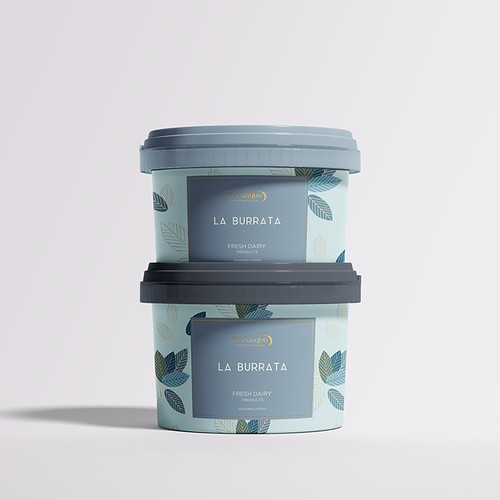 Illustrated design with the title 'packaging  for la burrata, fresh italian cheese '