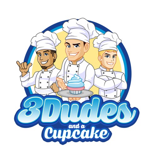 Chef design with the title '3 Dudes and a Cupcake'