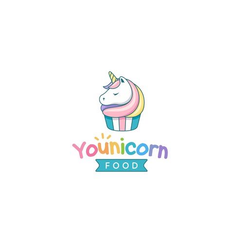 Cupcake design with the title 'Cute logo for Younicorn food'